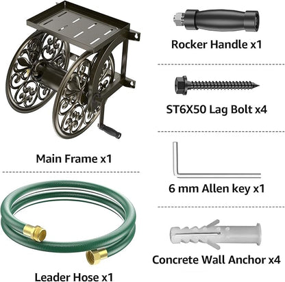 GOFORWILD Garden Wall Mount Hose Reel, Decorative Hose Reel, Garden Heavy-Duty Water Hose Holder Winder, Holds 200-Feet of 5/8-Inch Hose