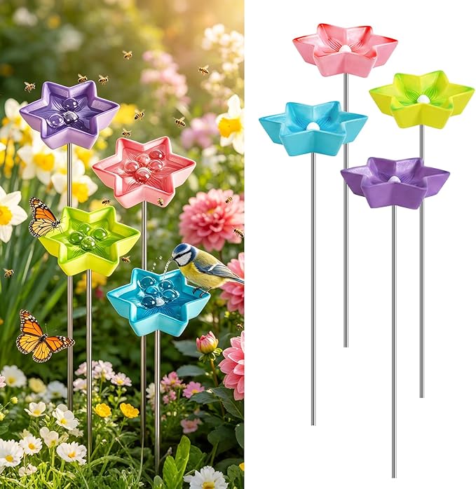 4 Pack Bee Watering Station, Resin Bee Feeder, Flower Design Butterfly Bath Bowl Drinking Cups for Pollinators Small Bird Outdoor Garden Yard Patio