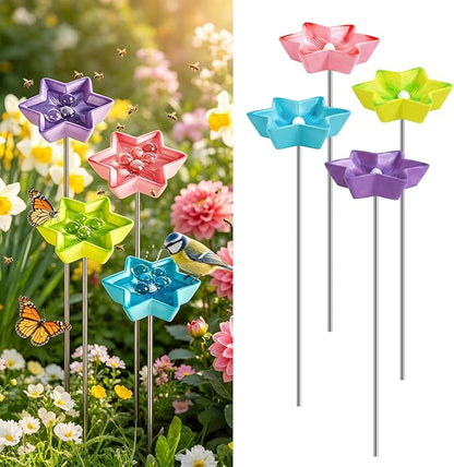 4 Pack Bee Watering Station, Resin Bee Feeder, Flower Design Butterfly Bath Bowl Drinking Cups for Pollinators Small Bird Outdoor Garden Yard Patio