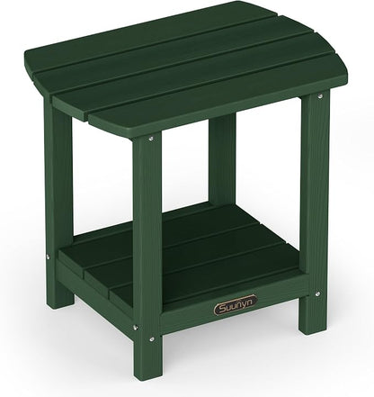 Outdoor Side Table, 2-Tier HDPE Small Outdoor Table, Adirondack Side Tables, Outside End Tables for Patio, Porch, Deck, Pool, Weather Resistant (Green)