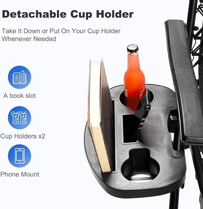 Nazhura Set of 2 Relaxing Recliners Patio Chairs Adjustable Steel Mesh Zero Gravity Lounge Chair Beach Chairs with Pillow and Cup Holder (Navy Blue Stripe)