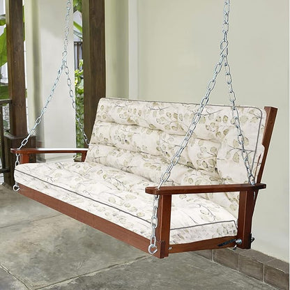 Swing Replacement Seat Cushions, 2-3 Seater Bench Cushions for Outdoor Furnitur with Backrest, Garden Recliner Seat Cushions Waterproof Sofa Pads (White Leaves, 63x40in)
