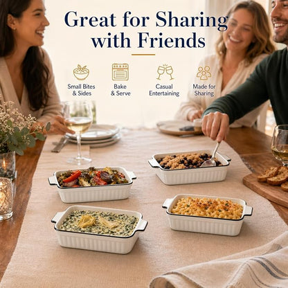 12 Oz Casserole Dish, Ceramic Baking Dishes Sets of 4, Small Casserole Dish with Handle, Porcelain Bakeware Sets, 5" Rectangular Baking Serving Dish for Casserole, Cakes, Dishwasher Oven Safe