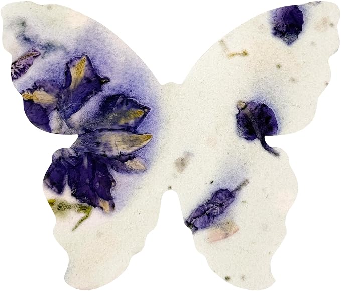 50pcs Large (2.85" h x 3" w) Purple Butterfly Seed Paper – Writable & Plantable Wildflower, Mom's Gift for Birthday, Use for Wedding, Baby Shower, & Party Favors