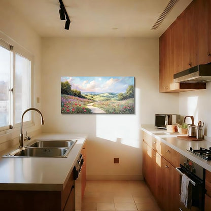 SERIMINO Landscape Wall Art, Large Wall Art, Nature Wall Decor, Path Flower Canvas Prints, Green Wilderness Paintings for Living Room Bedroom Bathroom Kitchen Rustic Farmhouse Decorations 20"x40"