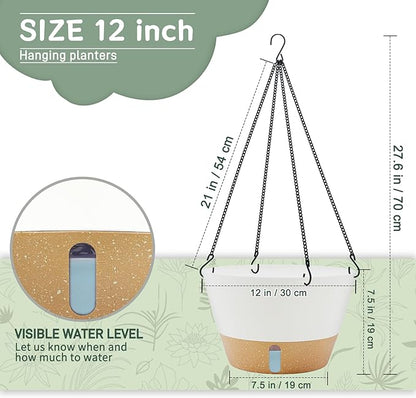 ZMTECH 12 Inch Hanging Planters for Indoor Plants, 1 Pack Self Watering Hanging Planter with Visual Reservoir, Hanging Pots for Plants Outdoor with Drainage Hole and Plant Hanger(1 Pack, White)