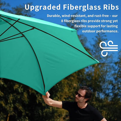 10FT Patio Umbrella Outdoor Market Umbrella with Crank and Tilt, 8 Flexible Fiberglass Ribs, UV-Resistant Waterproof Canopy for Patio, Deck, Garden, Backyard, Turquoise Blue