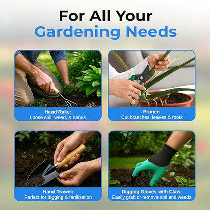 Scuddles All-in-One Gardening Tool Set with Large Storage Tote – Durable, Rust-Resistant Hand Tools with Ergonomic Grip for Digging, Weeding & Planting – Ideal Garden Gift for Women, Men & Beginners