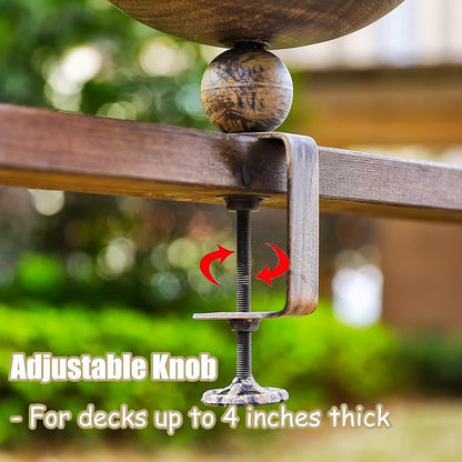 Deck Mounted Bird Bath and Feeder, 2-in-1 Balcony Metal Birdbaths for Deck Railing Outdoors, Adjustable Heavy Duty Clamp for Garden Decor Yard Lawn