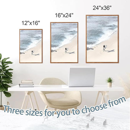 CHDITB Coastal Surfing Framed Canvas Wall Art Set, Ocean Wave Wall Decor, Beach Surfer Artwork, Summer Beachy Painting for Bedroom Dining Room Bathroom Office Decoration 16"x24"X3