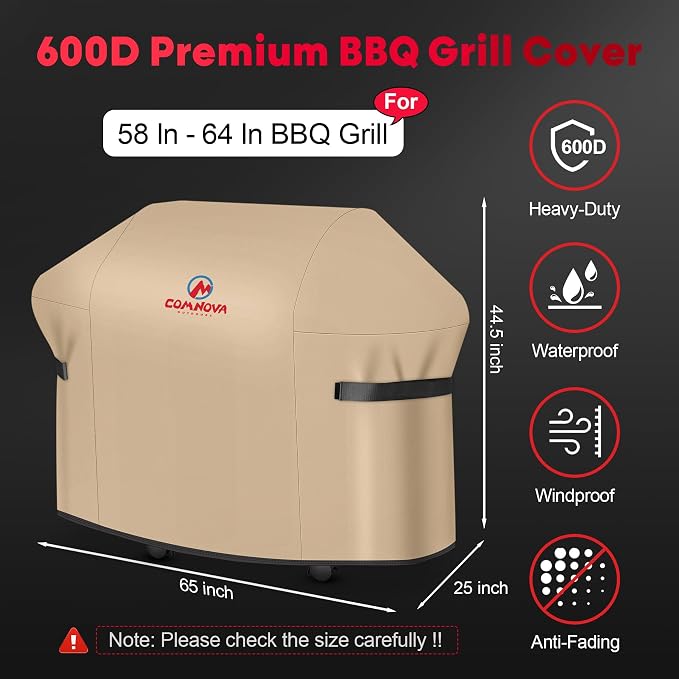 Comnova Grill Cover 65 Inch - 7131 BBQ Cover for Weber Genesis 400 Series and 4 Burner Gas Grill, 600D Waterproof & Heavy Duty Cover for Weber Genesis E435, E410, E440 (Not Fit 2022 Genesis E-435)