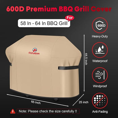Comnova Grill Cover 65 Inch - 7131 BBQ Cover for Weber Genesis 400 Series and 4 Burner Gas Grill, 600D Waterproof & Heavy Duty Cover for Weber Genesis E435, E410, E440 (Not Fit 2022 Genesis E-435)