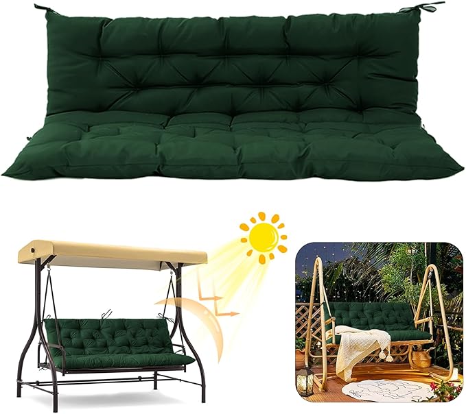 2/3 Seater Swing Replacement Cushion, Waterproof Porch Swing Cushions with Backrest, Thickened Bench Cushions for Outdoor Furniture, for Outdoor Patio Swing (Dark Green, 71 * 40in)