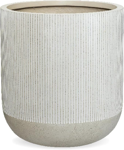 14.2" H x 13" D Ribbed Radius Fiberstone Round Planter with Drainage Hole, Weather Resistant for Indoor and Outdoor Use, Included 2 Extra Coco Mats (Frost Grey, 11.5" Pot Opening)