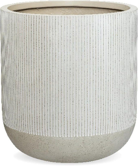 14.2" H x 13" D Ribbed Radius Fiberstone Round Planter with Drainage Hole, Weather Resistant for Indoor and Outdoor Use, Included 2 Extra Coco Mats (Frost Grey, 11.5" Pot Opening)