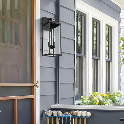 Dusk to Dawn Outdoor Wall Sconce Lights, 20 Inch Tall Transitional Exterior Wall Lighting with Clear Glass, Anti-Rust Powder Coat Black Modern Outside Lantern for Front Porch, DDRZ008M-2 BK