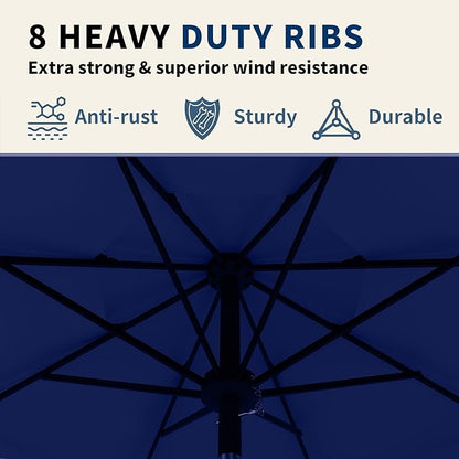 9FT 3 Tiers Patio Umbrella With Auto Tilt And Crank, Outdoor Table Market Umbrella with 8 Sturdy Ribs for Garden, Lawn, Deck, Backyard and Pool