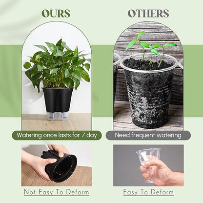 Wonderjune Self Watering Pots for Indoor Plants with Deep Reservoir and High Drainage Holes for Outdoor Plants and Flowers, Bare Root Planter(4.72'', 5.91'', 7.09'',Black,9 Pcs)