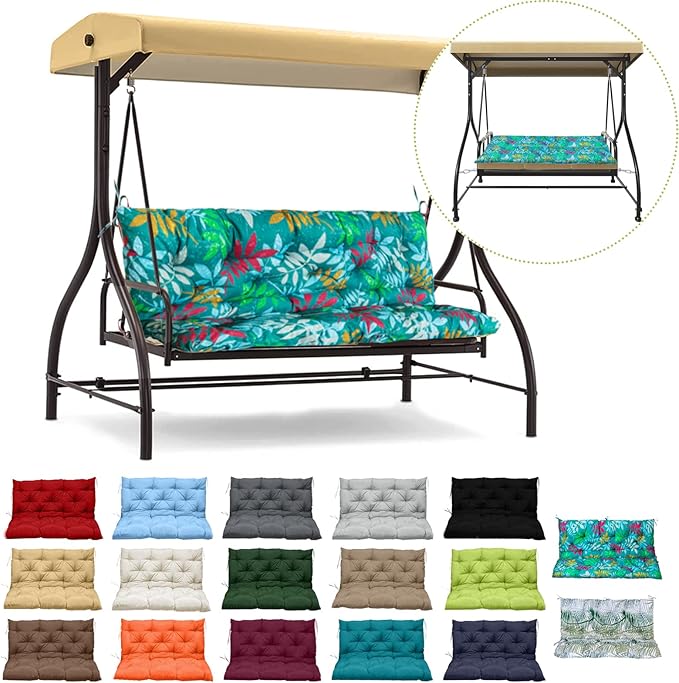 Replacement Cushion for Swings, Waterproof Porch Swing Cushion, 2-3 Seat Replacement Swing Seat Cushion with Backrest and Ties for Patio Backyard Porch Garden(Flower Color 40 * 60 in)