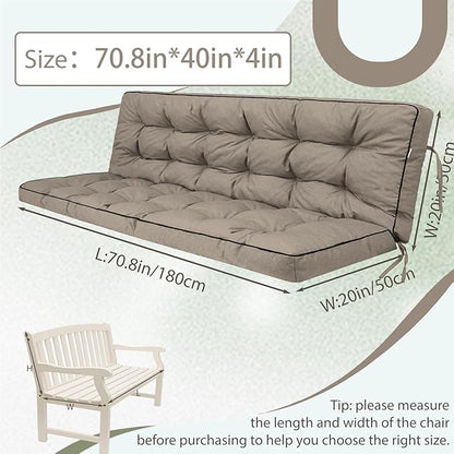 2/3 Seater Swing Replacement Cushion, Waterproof Porch Swing Cushions with Backrest, Thickened Bench Cushions for Outdoor Furniture, for Outdoor Patio Swing (Khaki, 70.8 * 40in)