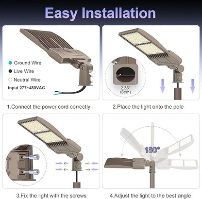 LED Parking Lot Light with Slip Fitter, UL DLC Listed, 5000K Shoebox Pole Light, IP65 Waterproof Commercial Street Area Lighting for Roadway/Driveway/Yard(320W,100-277V)