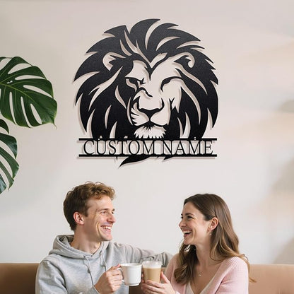 Personalized Metal Lion Name Sign – Custom Wall Art with Majestic Animal Design, Durable Outdoor & Indoor Home Decor – Unique Housewarming & Wedding Gift for Couples, Families, and Friends Style1