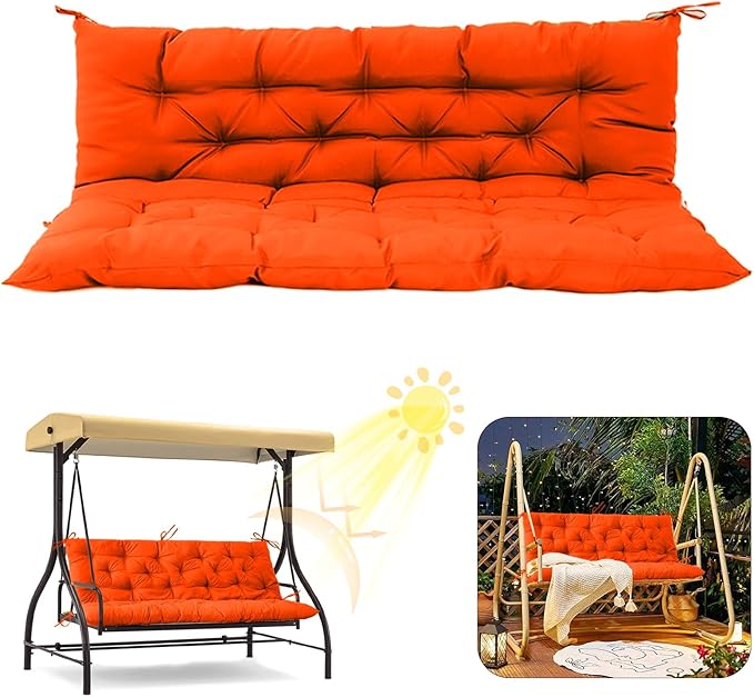 2/3 Seater Swing Replacement Cushion, Waterproof Porch Swing Cushions with Backrest, Thickened Bench Cushions for Outdoor Furniture, for Outdoor Patio Swing (Orange, 47 * 40 in)