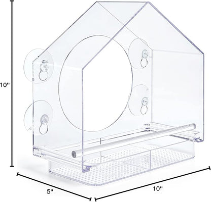 Nature Anywhere Window Bird Feeder - Weather Proof Transparent Acrylic Bird Feeders for Outdoors - Enhanced Suction Grip, Bird Watching for Cats, Easy-to-Clean, Outdoor Birdhouse Feeder (1 Unit)