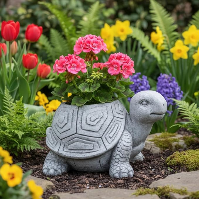 Comfy Hour 14" Turtle Planter for Indoor and Outdoor Plant, Ployresin, Spring in Garden Collection