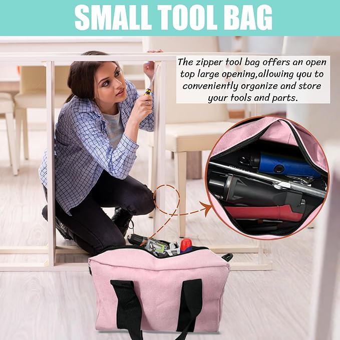 BLIRITEL 20 Inch Wide Mouth Tool Bag, Heavy Duty Canvas Tool Storage Bag, Large Capacity Handbag, Multi-function Tool Organizer Tote Bag for Storage Wrenches Pliers (Pink, 20 Inch)