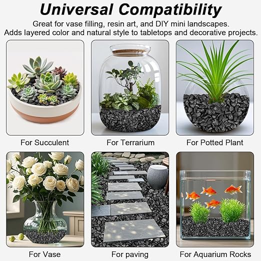 Landscaping Rocks,Landscaping Pebbles, River Rocks Decorative Ornamental Pebbles, DIY Smoothed Rocks for Potted Plant Resin Art Vase Fillers Aquarium Gravel Rocks (1, Black, 5 Pounds)