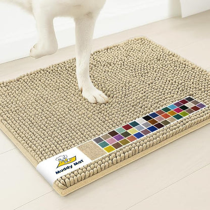 Muddy Mat® | Super Water Absorbent Door Mat Indoor, Microfiber Quick Dry Chenille Entryway Rug, Slip Resistant Front Door Mat, Indoor Mats for Entryway, Machine Washable Pet Rug, Sand 18" x 28"
