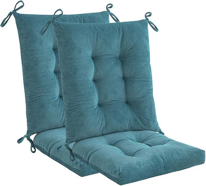 Outdoor Patio Cushion, Rocking Chair Cushion, Tufted Pads, Set of Upper and Lower with Ties Pack of 2 (2 Sets) - Back 20"×17", Seat 17"×17" (Blue)