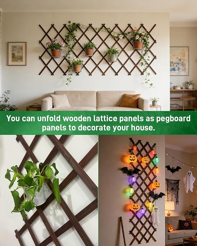2 Pack 35.4InchWooden Lattice Wall-Expandable Plant Garden Trellis for Climbing Plants Outdoor