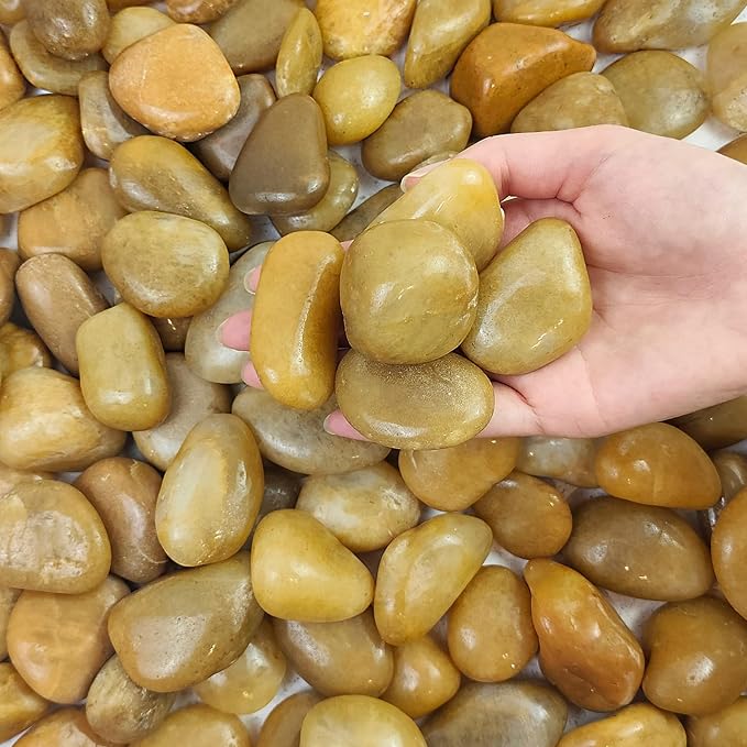FANTIAN 20 lbs Yellow River Rocks for Landscaping, 1-2 Inch Polished Pebbles for Indoor Plants, Decorative Rocks Stones for Plants, Vases, Aquariums, Fountains, Pathways, Backyard and Garden