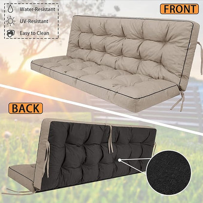 Swing Replacement Seat Cushions, 2-3 Seater Bench Cushions for Outdoor Furnitur with Backrest, Garden Recliner Seat Cushions Waterproof Sofa Pads (Khaki, 70.8x40in)