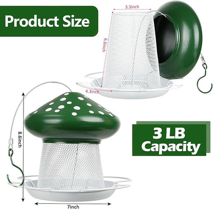 Bird Feeder, Heavy Duty Metal Bird Feeders for Outdoor Hanging, Cute Mushroom Shape Wild Birdfeeder for Outside Garden Yard (Green)