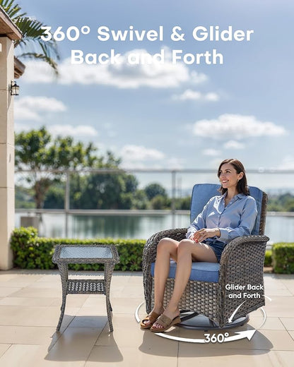 3 Pieces Patio Bistro Set Outdoor Swivel Rocker Patio Chairs with Side Table Patio Furniture for Deck Porch Garden Balcony Poolside