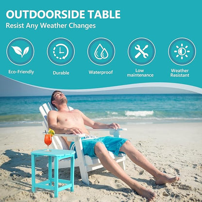 Plawdlik Adirondack Side Table, Wooden Textured,Hdpe Outdoor Weather Resistant Set for Patio, Garden, Porch, Pool, Backyard & Light Blue
