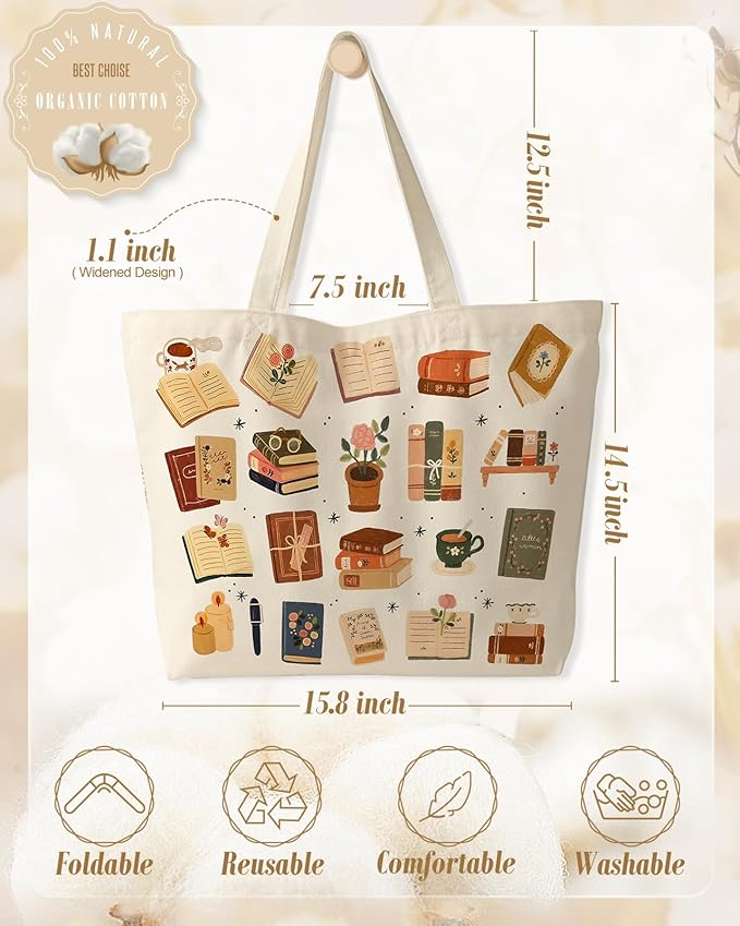 Miss Adola Large Tote Bag for Women - Canvas Tote Bag with Zipper Aesthetic Reusable Shoulder Bag for Gym, Travel, Work