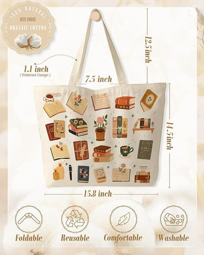 Miss Adola Large Tote Bag for Women - Canvas Tote Bag with Zipper Aesthetic Reusable Shoulder Bag for Gym, Travel, Work
