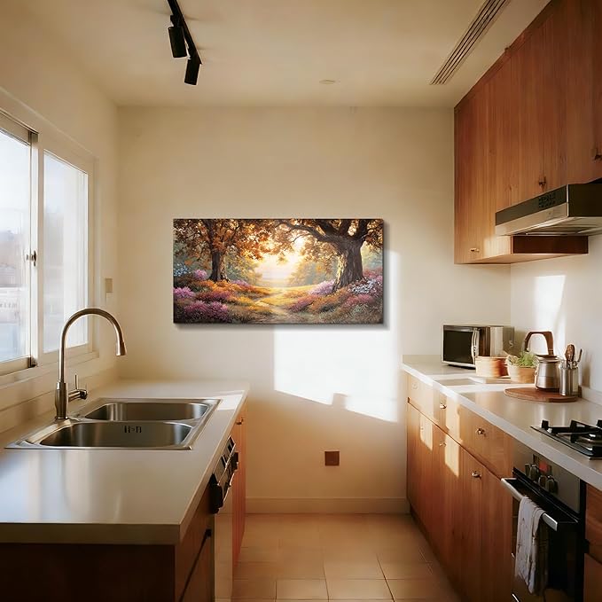 SERIMINO Forest Wall Art, Large Wall Decor, Fall Wall Art, Country Woodland Landscape Paintings, Oak Tree Flower Pictures for Living Room Bedroom Bathroom Kitchen Office Canvas Prints 20"x40"