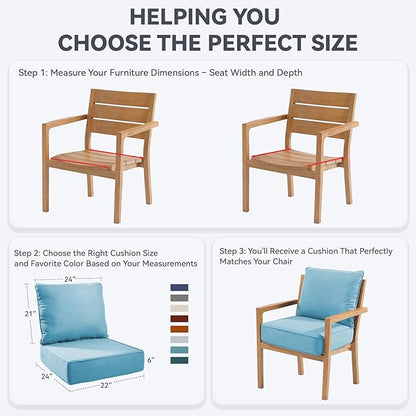 Outdoor Cushion Set for Furniture Patio Furniture, UV Resistant, Water Resistant - 6 Inch Thick Foam Garden Cushions– 22x24 Inch Patio Seat Covers for Chair/Sofa/Couch | Light Blue | 2-Pack |