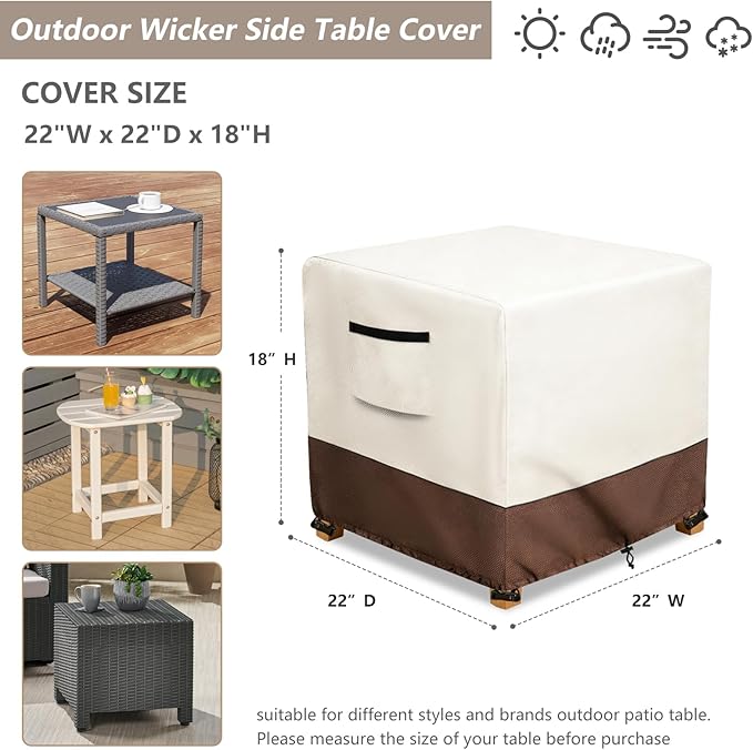 Waterproof Patio Ottoman Cover, Heavy Duty Square Outdoor Side Table Furniture Covers Size 22L x 22W x 18H inch (Beige)