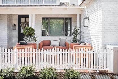 Patio 3 Sets 34.6"H x 84"L Picket Fence Panels White Vinyl PVC Decorative Fence for Front Yard Porch Patio Deck Pool Air Conditioner Fence Safety Dog Fence (34 Pickets, Scallop)