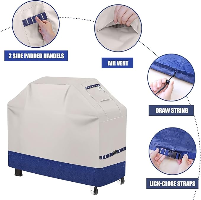 Grill Cover for Outdoor Grill 600D Heavy Duty 64Inch Waterproof,UV & Fade Resistant,BBQ Cover with Adjustable Straps,BBQ Grill Cover for Weber,Blackstone,Charbroil etc,Blue with Print