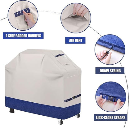 Grill Cover for Outdoor Grill 600D Heavy Duty 64Inch Waterproof,UV & Fade Resistant,BBQ Cover with Adjustable Straps,BBQ Grill Cover for Weber,Blackstone,Charbroil etc,Blue with Print