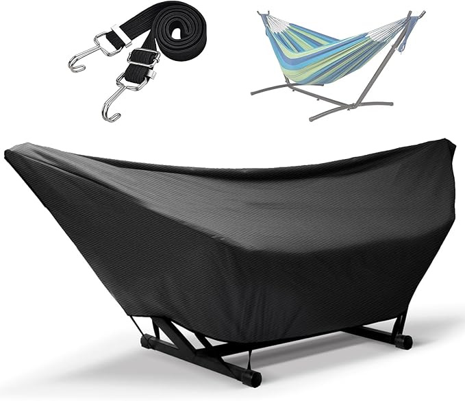 Hammock Cover Waterproof,Outdoor Hammock Covers with Elastic Ropes,Adjustable Buckle and Zip,420D Oxford HammockBeds Cover for Garden,Patio,Beach Hammocks Stand (Black, 16-17FT)