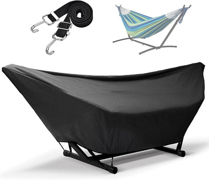Hammock Cover Waterproof,Outdoor Hammock Covers with Elastic Ropes,Adjustable Buckle and Zip,420D Oxford HammockBeds Cover for Garden,Patio,Beach Hammocks Stand (Black, 16-17FT)