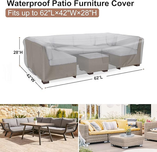 Patio Furniture Covers, Heavy Duty Outdoor Furniture Cover Waterproof, Sectional Sofa Set Coves Table and Chair Set Covers, 62"L×42"W×28"H
